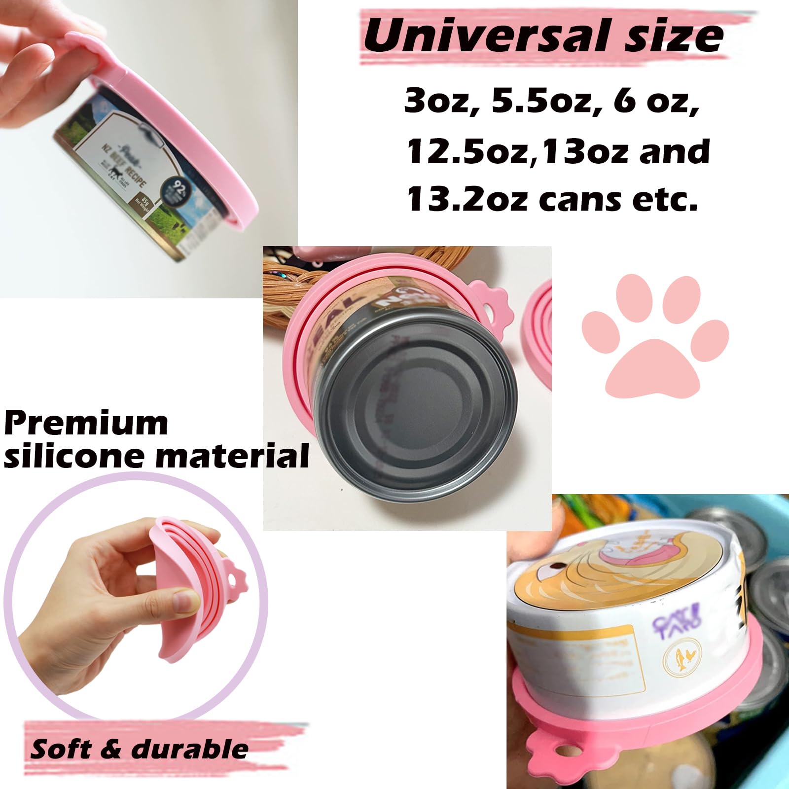 DORUI tapas-latas-silicona-sin-bpa-rosa silicona segura para contacto con alimentos.