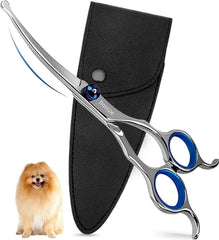 Tijeras Doscpe curvas para perros con puntas redondas para un corte seguro.