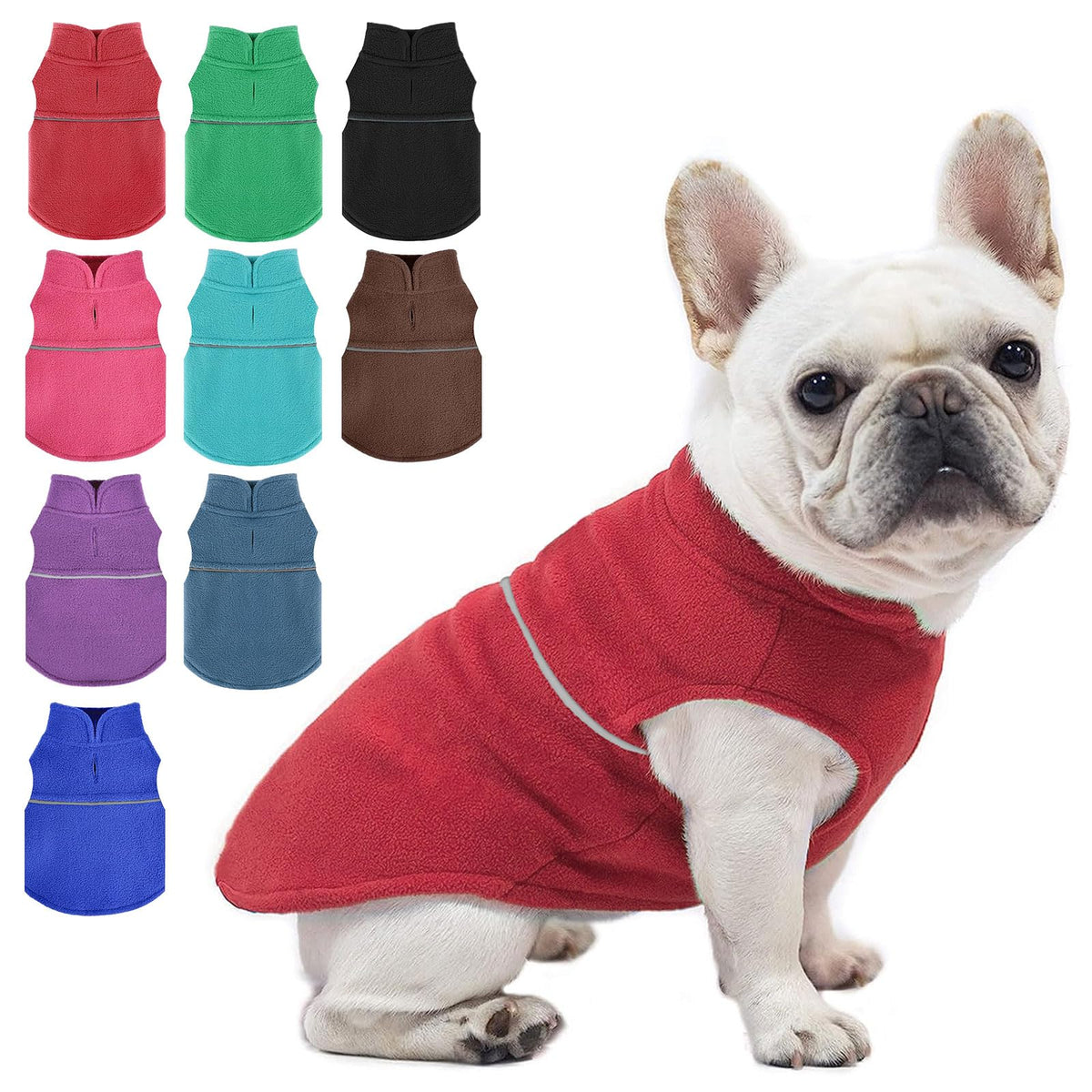 Dosuyi chaleco polar para perro XXS visto de frente, fácil de colocar para salidas diarias.