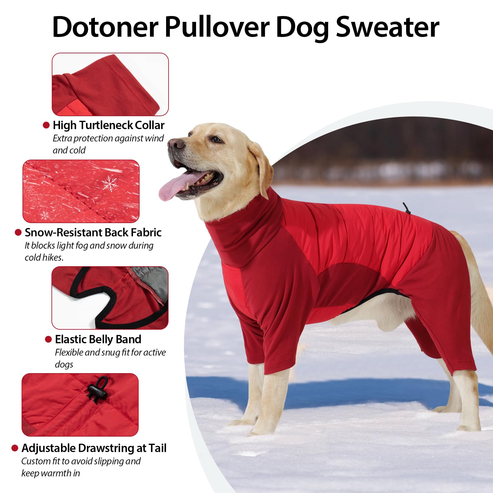 Cuello alto de Dotoner añade calidez sin limitar el movimiento del perro.