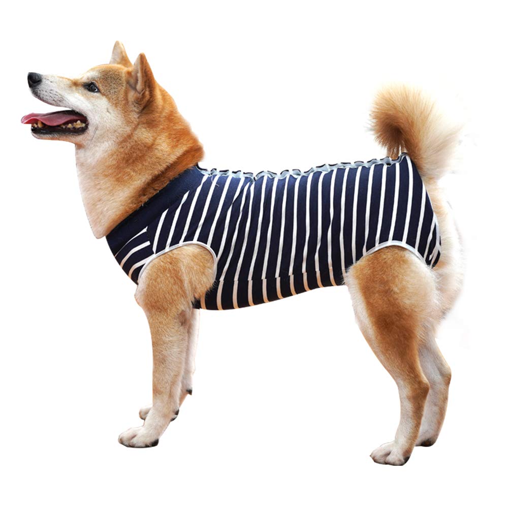 Dotoner traje recuperación para perro XL, rayas azules y ajuste cómodo para la piel