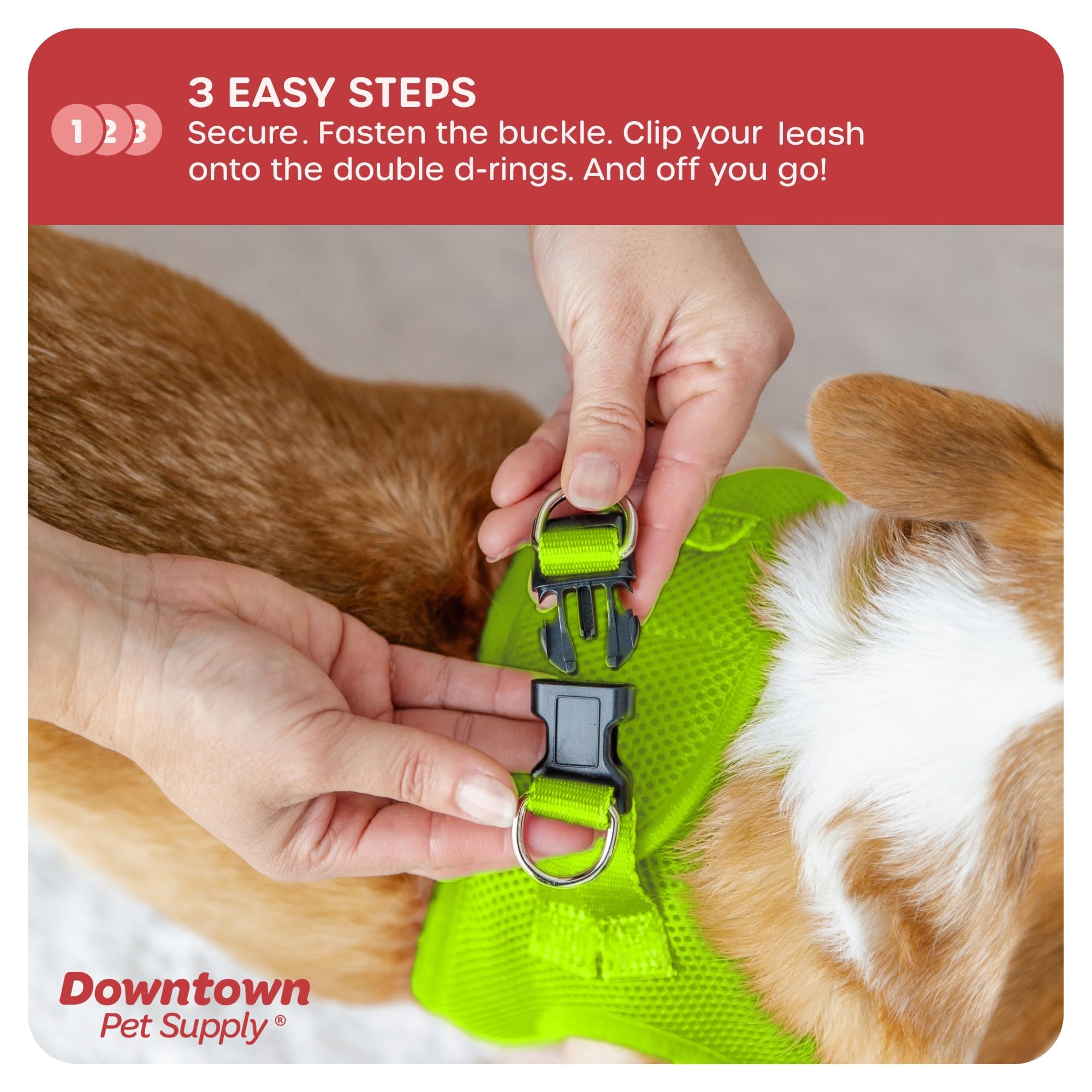 Downtown Pet Supply Arnés paso en dos anillos color amarillo atómico para mayor control.