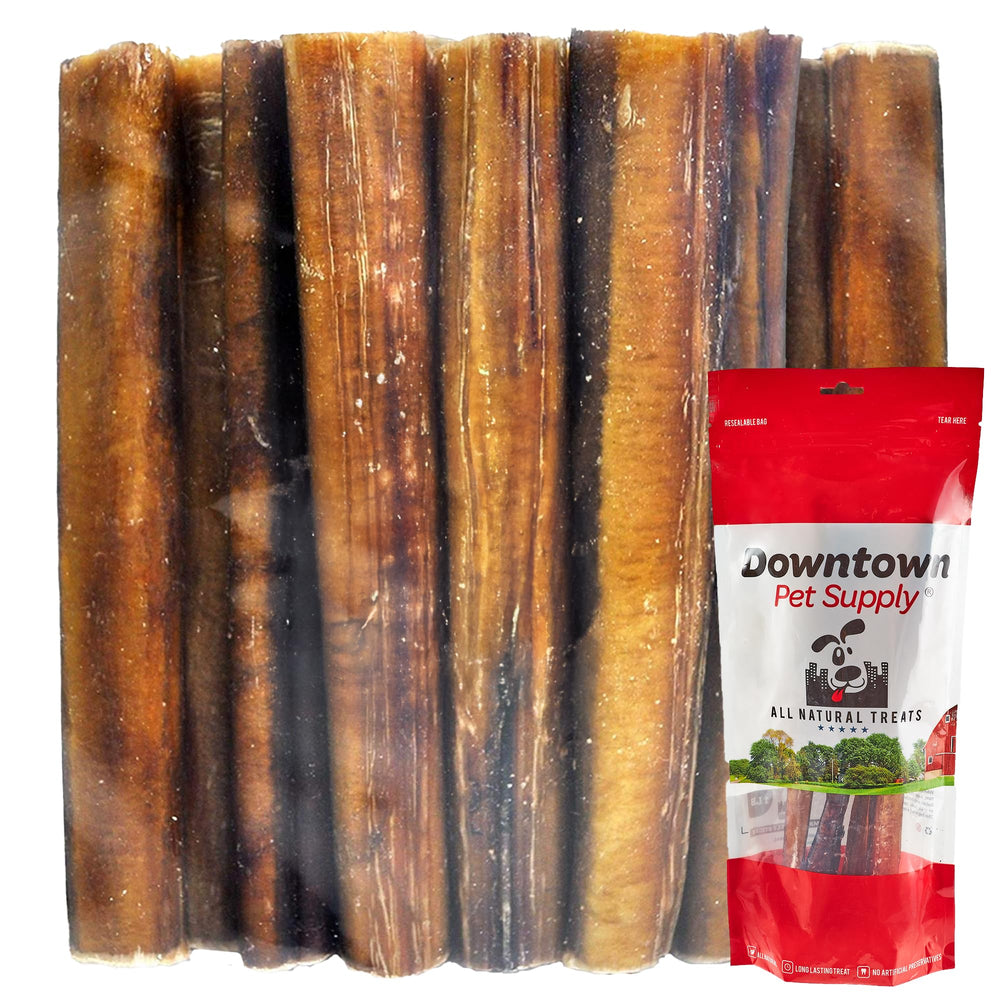 Downtown Pet Supply bully sticks grandes de 6 pulgadas en empaque de cinco, masticación saludable.
