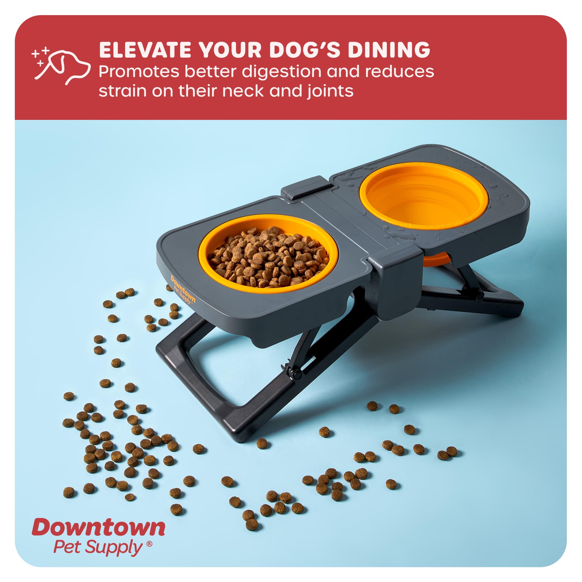 Downtown Pet Supply doble cuenco de silicona, práctico para comida y agua en ruta.