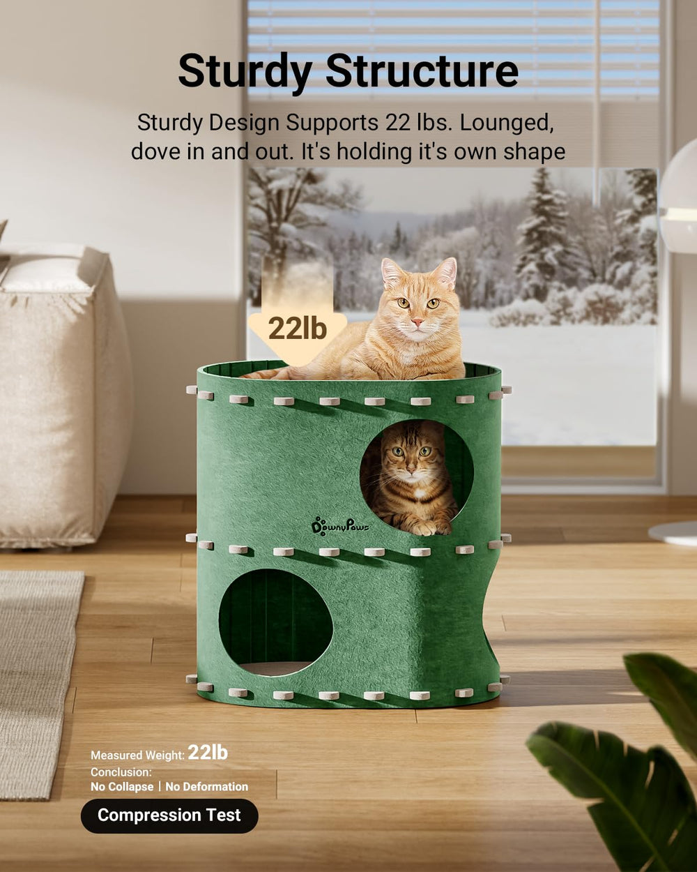 DownyPaws cama de gato de fieltro resistente, soporta arañazos y uso diario.