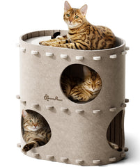 DownyPaws casa de gato con castillo 2 niveles para varios felinos, juego y descanso seguros