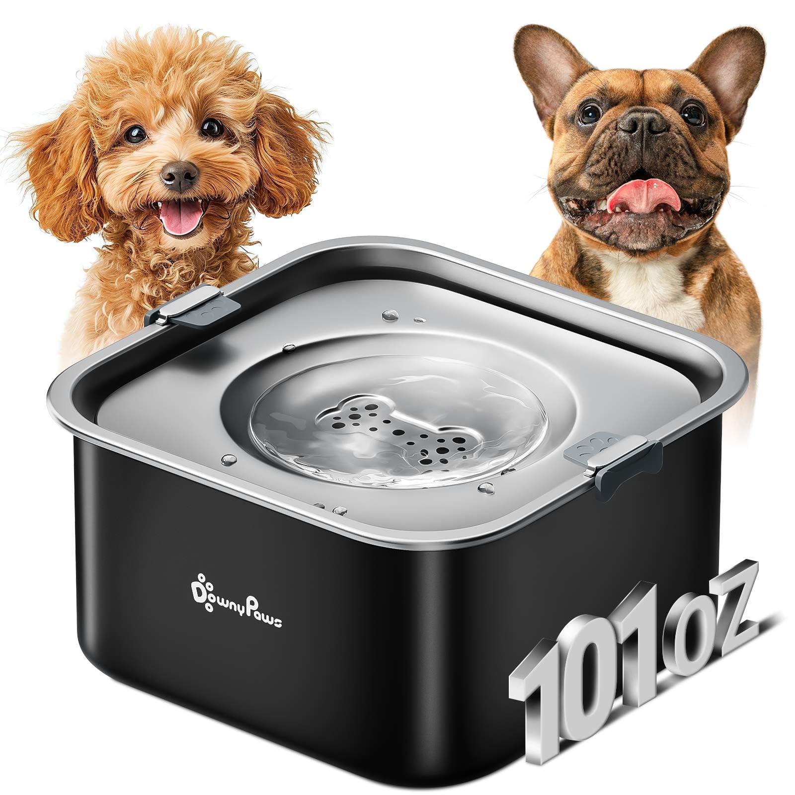 DownyPaws cuenco agua acero inoxidable con disco flotante para beber sin derrames.