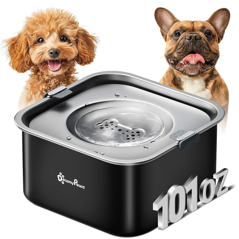 DownyPaws cuenco agua acero inoxidable con disco flotante para beber sin derrames.