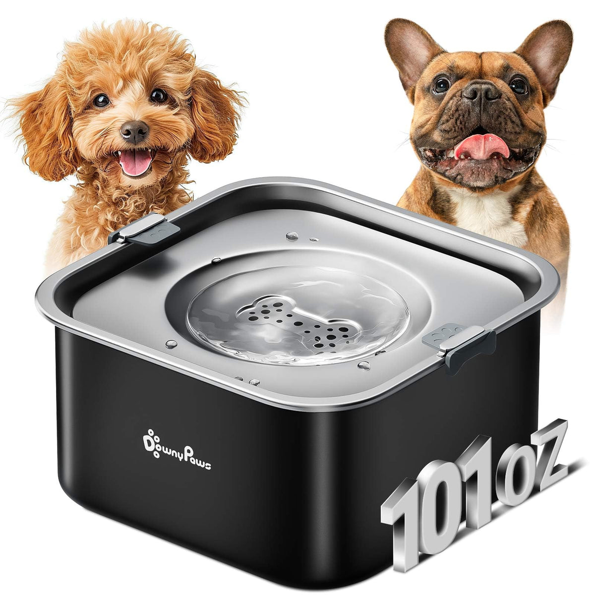 DownyPaws cuenco agua acero inoxidable con disco flotante para beber sin derrames.