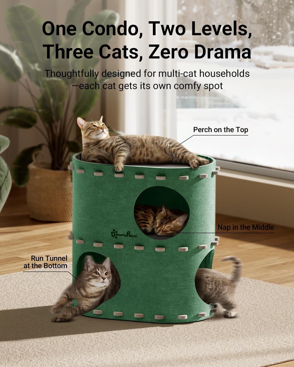DownyPaws cueva de fieltro para gatos, sensación suave y cálida para siestas.