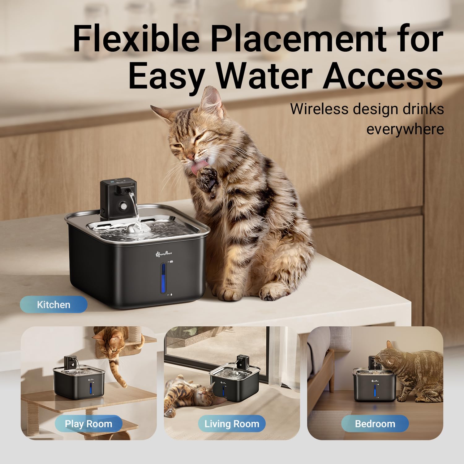 DownyPaws: diseño sin cables inalámbrico para ubicaciones flexibles en casa