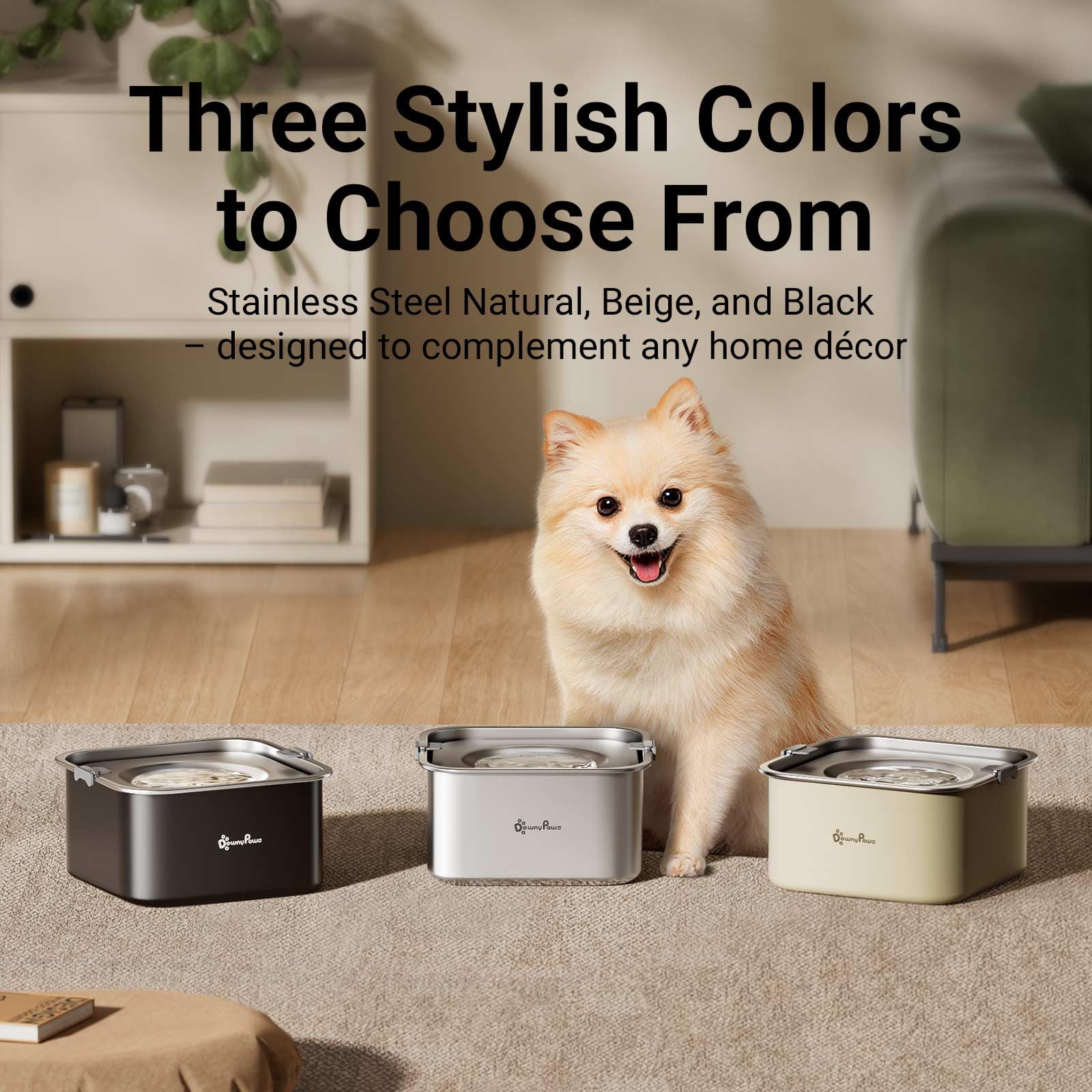 DownyPaws diseño ergonómico y altura para hidratación cómoda