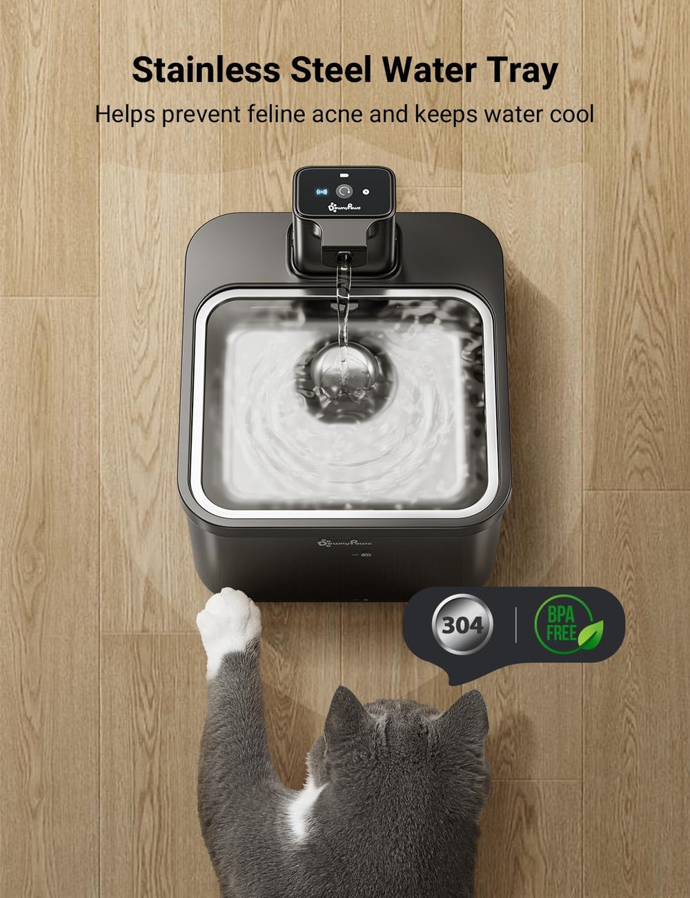 Sensor de movimiento DownyPaws activa el flujo al acercarse el gato.