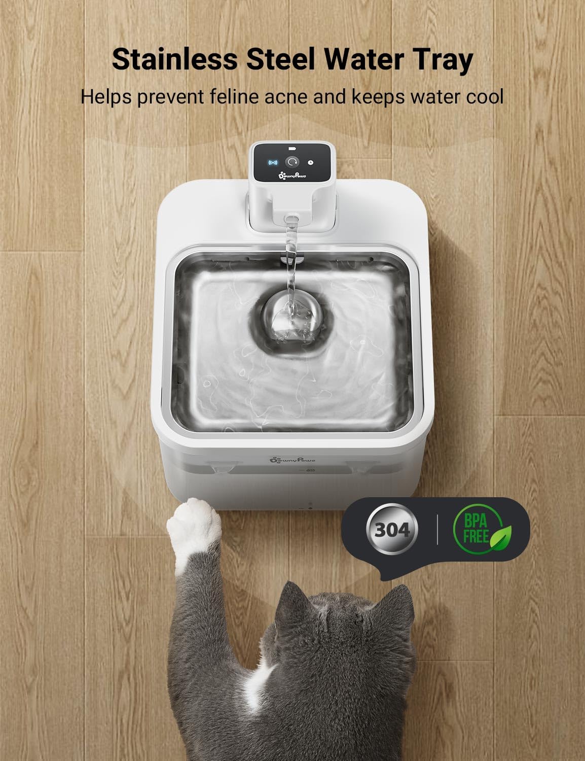 Bomba silenciosa DownyPaws de baja vibración para hogar tranquilo.