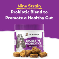 Dr. Harvey's bocados probióticos sabor mantequilla de maní para perros.