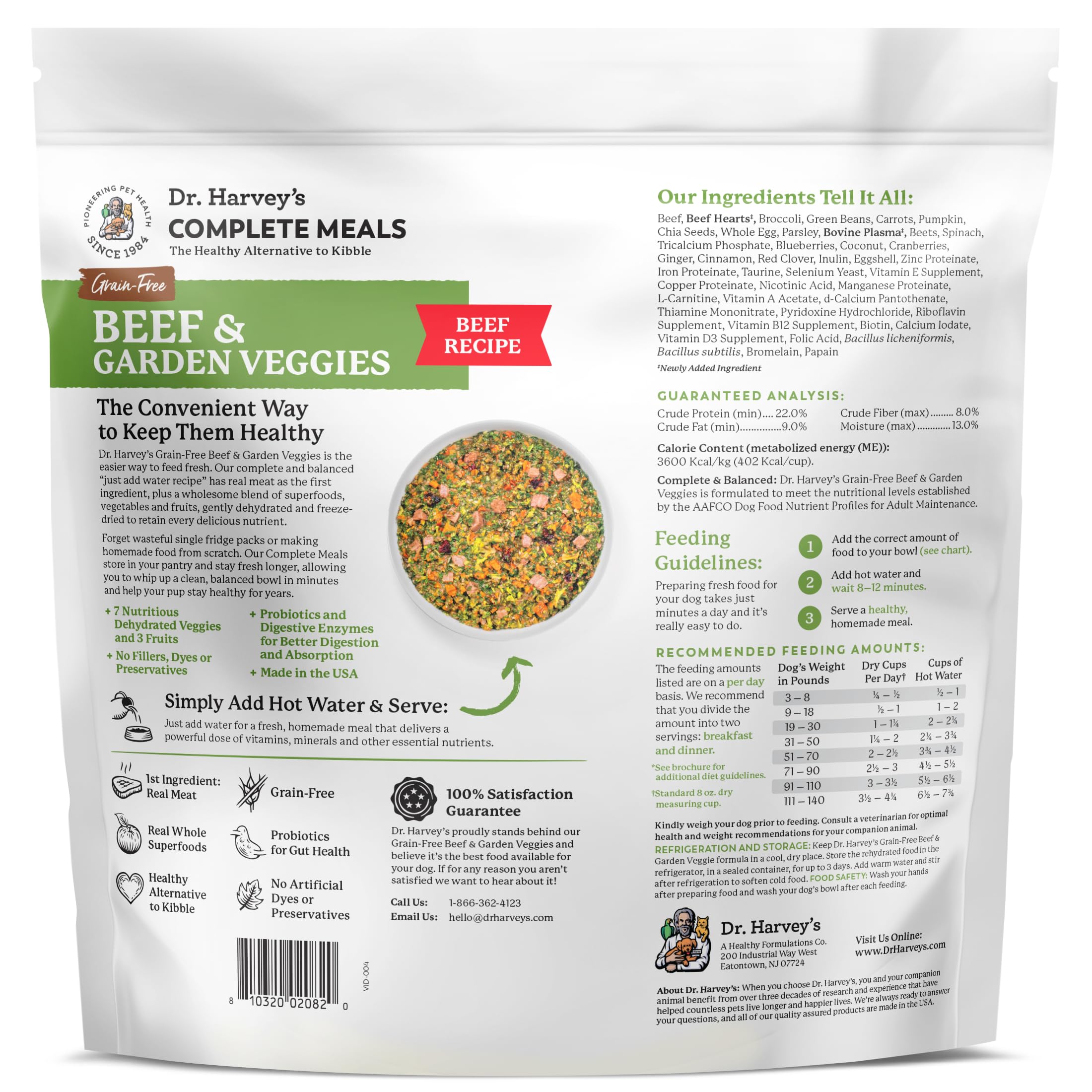 Dr. Harvey's comida deshidratada lista al mezclar con agua tibia.
