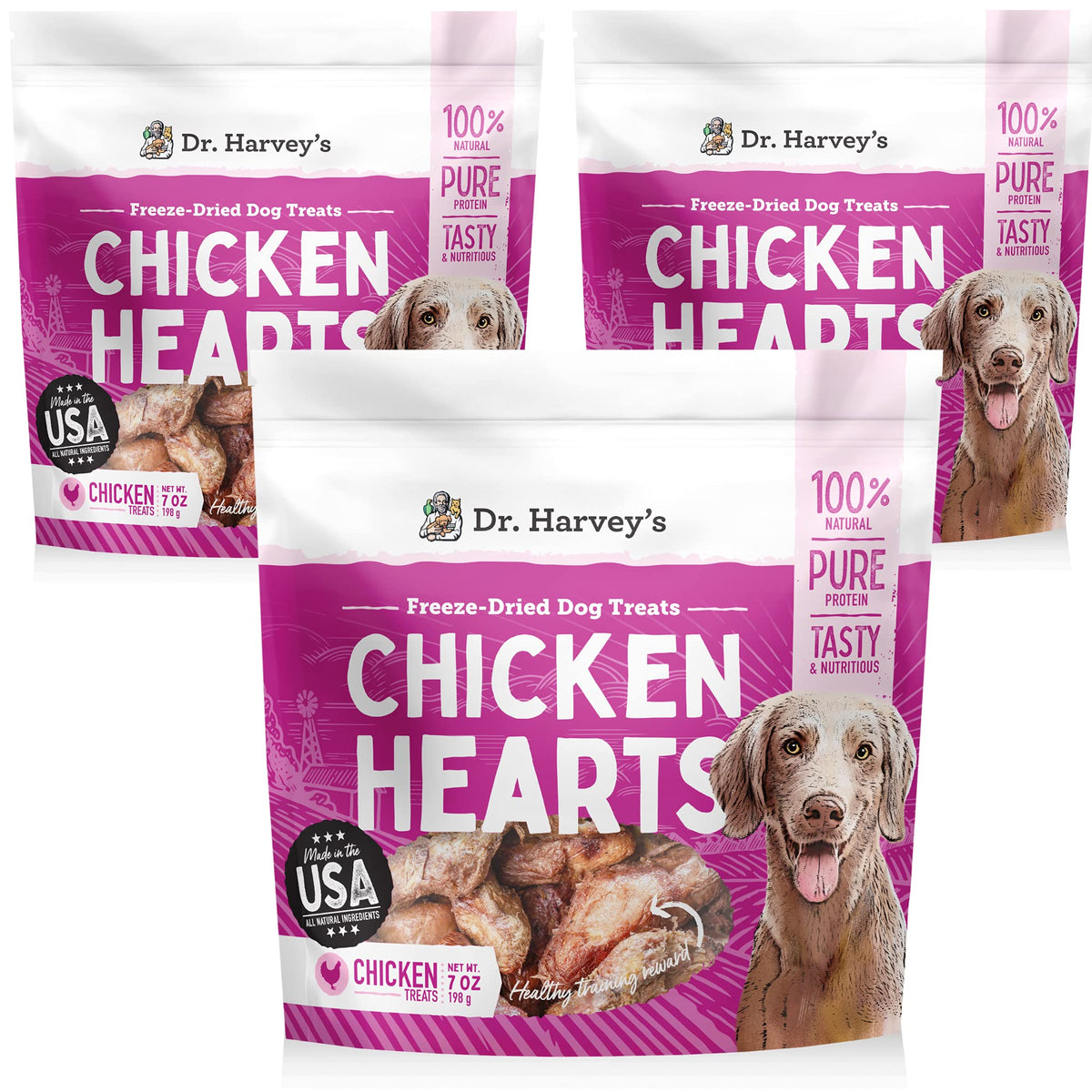 Dr. Harvey's corazones de pollo deshidratados, ideal para entrenamiento.