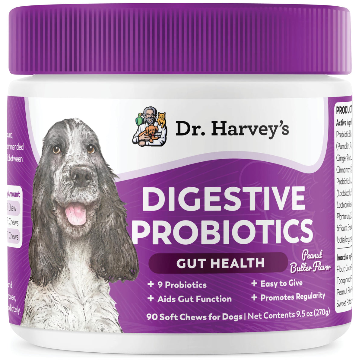 Dr. Harvey's Digestive Probiotic Soft Chews para perros, apoyo digestivo con mezcla de 7 cepas.