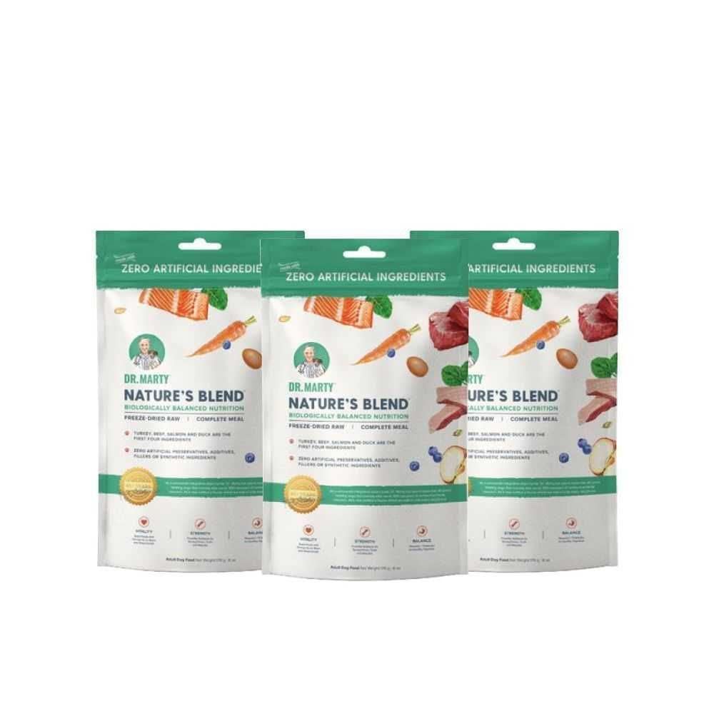 Dr. Marty Mezcla Natural, alimento crudo liofilizado para perros, favorece nutrición y estómago sensible.