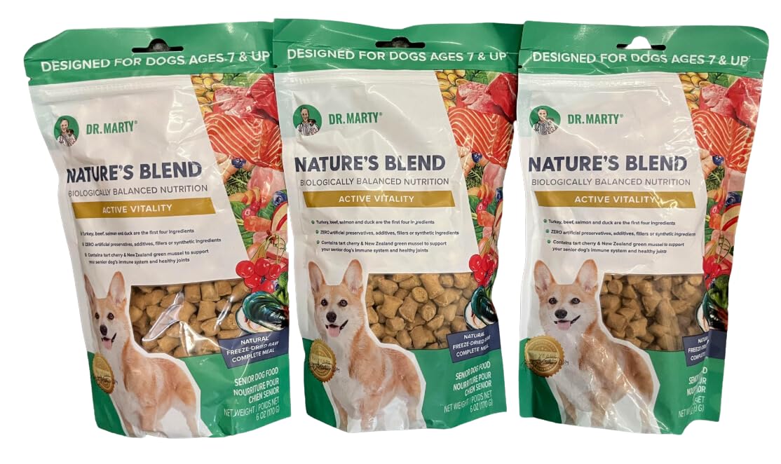 Dr. Marty Nature’s Blend Active Vitality, empaque de 6 onzas, alimento crudo liofilizado, ideal para variar dieta.