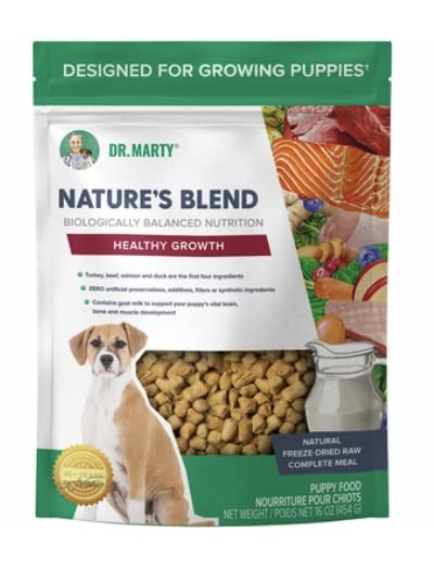 Dr. Marty Nature's Blend para cachorros, alimento crudo liofilizado, apoyo a movilidad y vitalidad