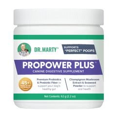 Dr. Marty ProPower Plus polvo salud intestinal; posible apoyo a la digestión diaria de su perro.