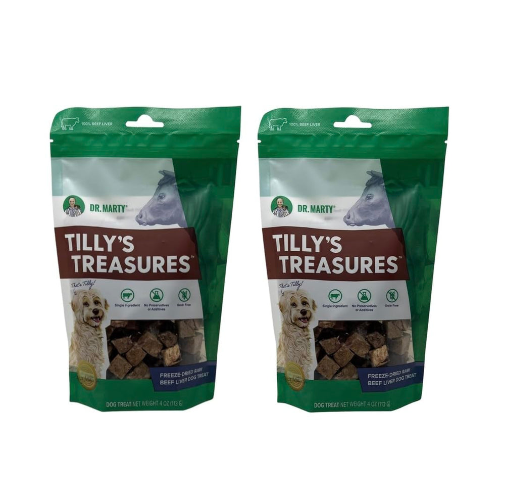 Dr. Marty Tilly's Treasures premio de hígado para perros, ideal como snack sabroso para entrenamiento.