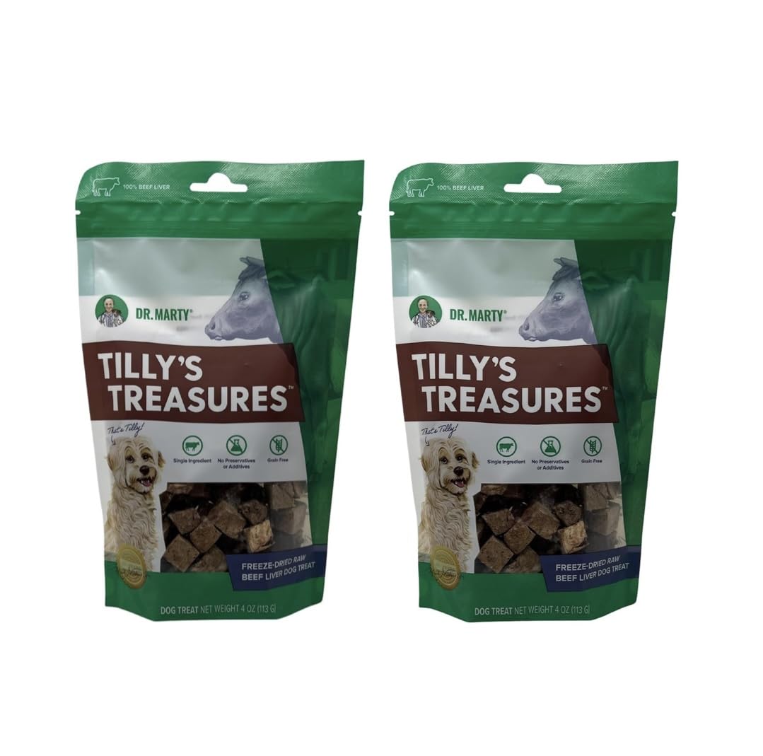 Dr. Marty Tilly's Treasures premio de hígado para perros, ideal como snack sabroso para entrenamiento.