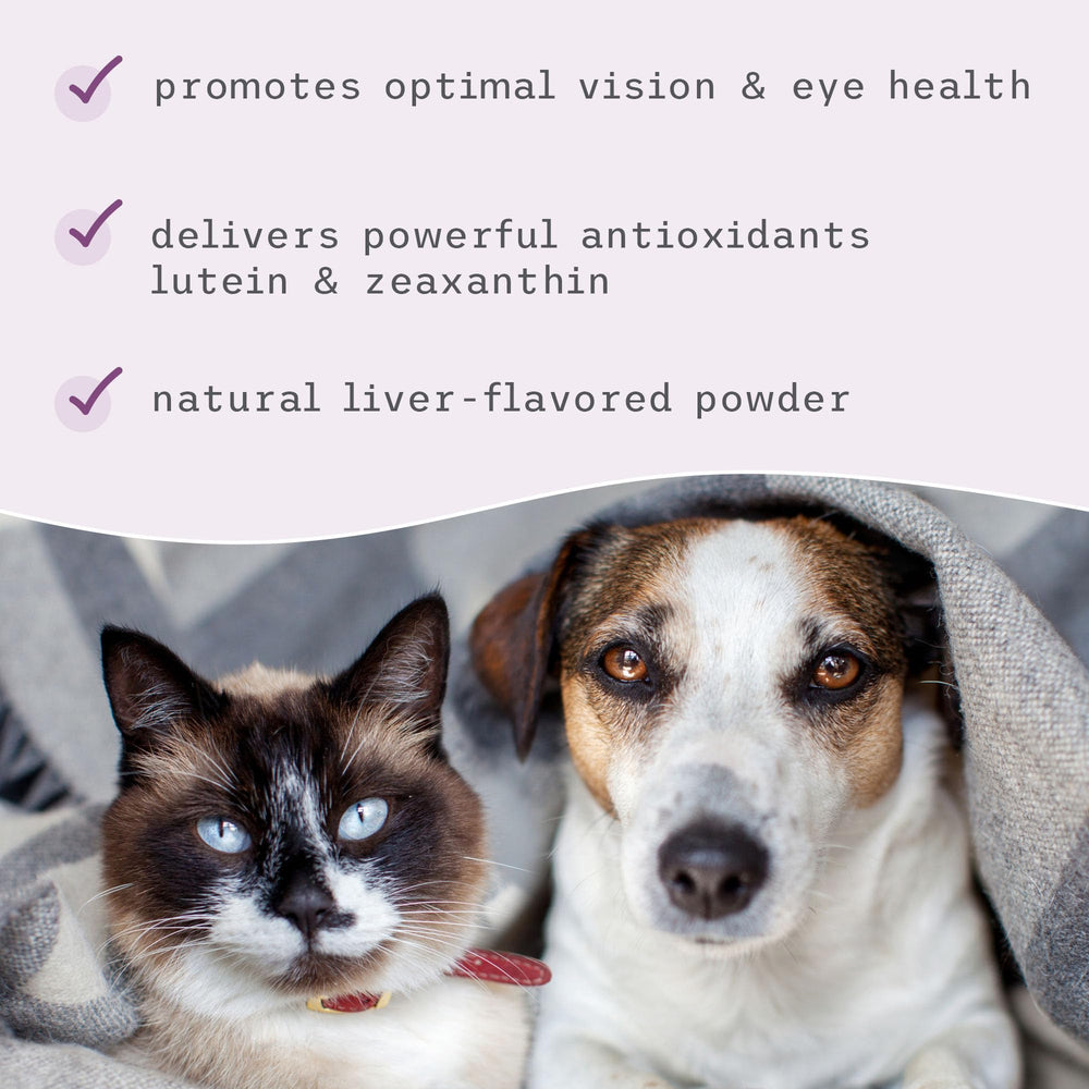 Dr. Mercola Bark & Whiskers en polvo, soporte ocular para mascotas.