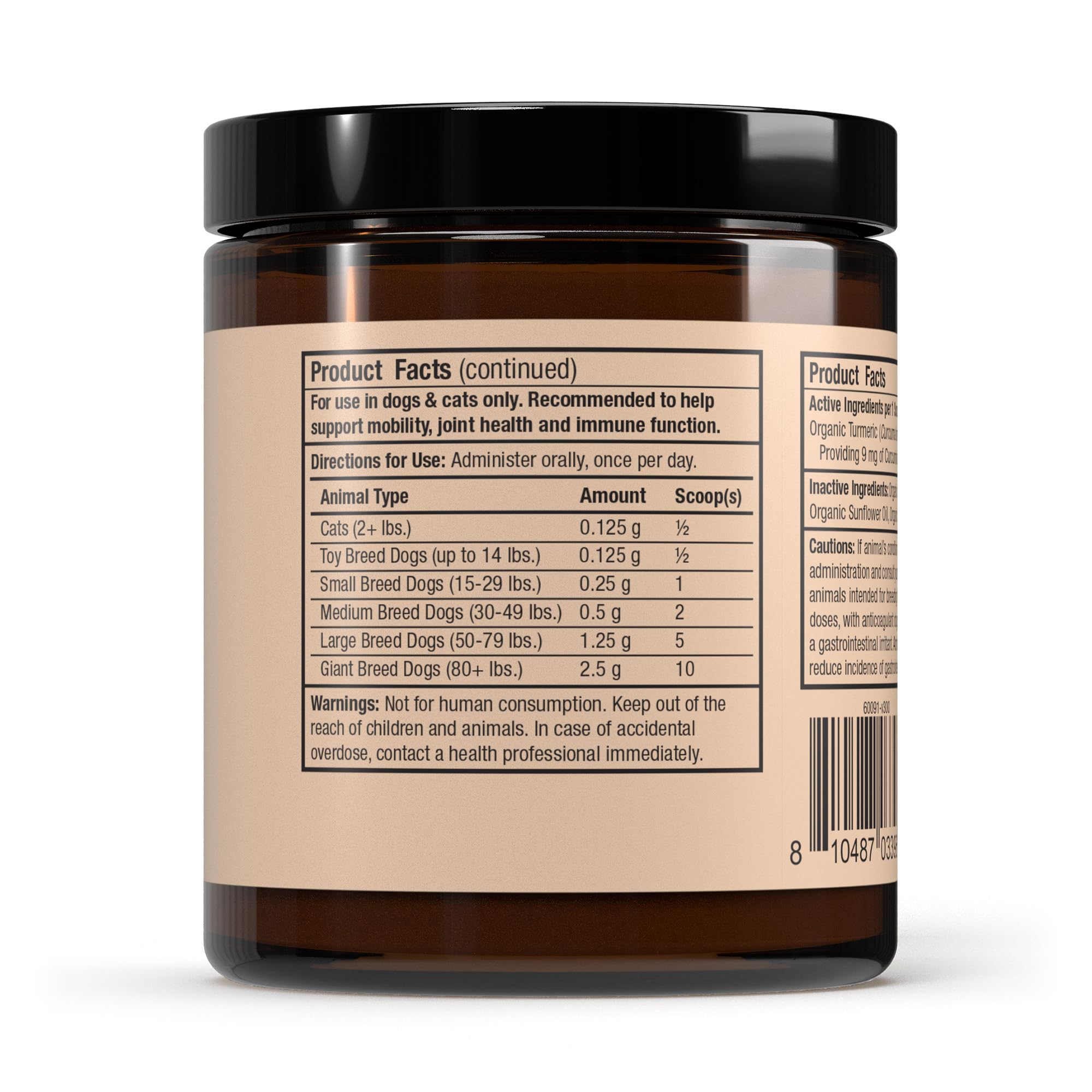 Partículas micronizadas de Bark & Whiskers Curcumin para mejor absorción.