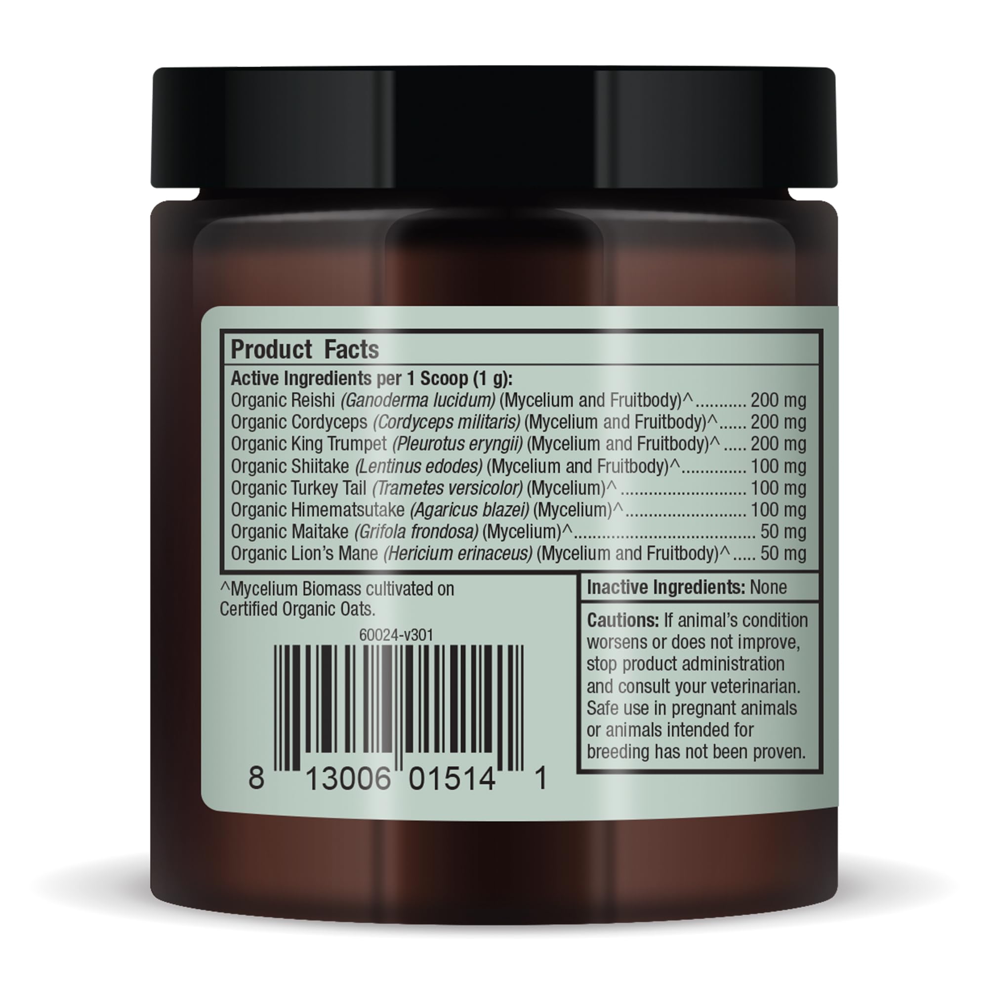 Dr. Mercola Bark Whiskers etiqueta frasco para fácil almacenamiento.