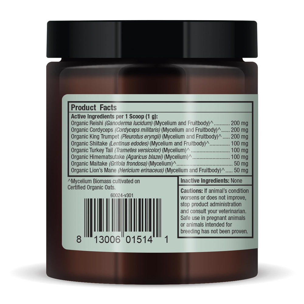Dr. Mercola Bark Whiskers etiqueta frasco para fácil almacenamiento.