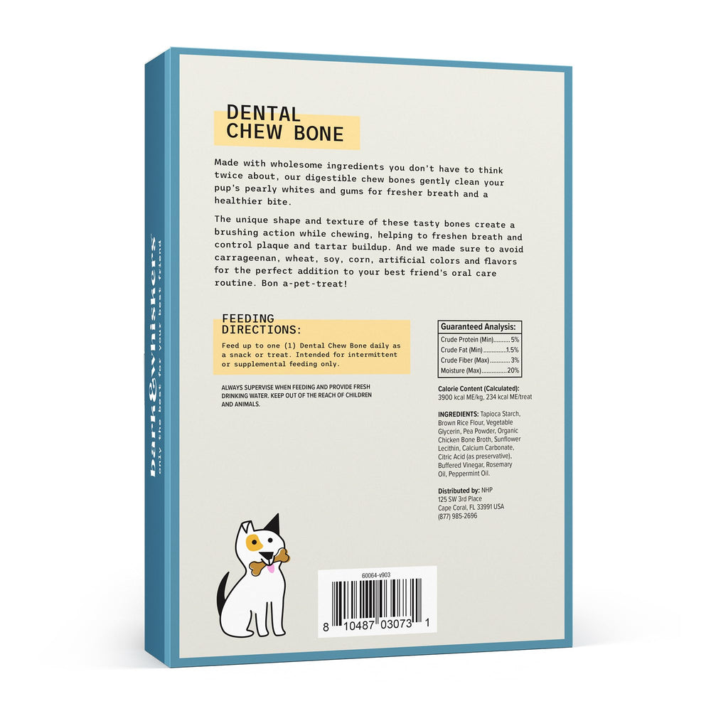 Huesos dentales para perros sin gluten de Dr. Mercola, opción segura para sensibilidades.