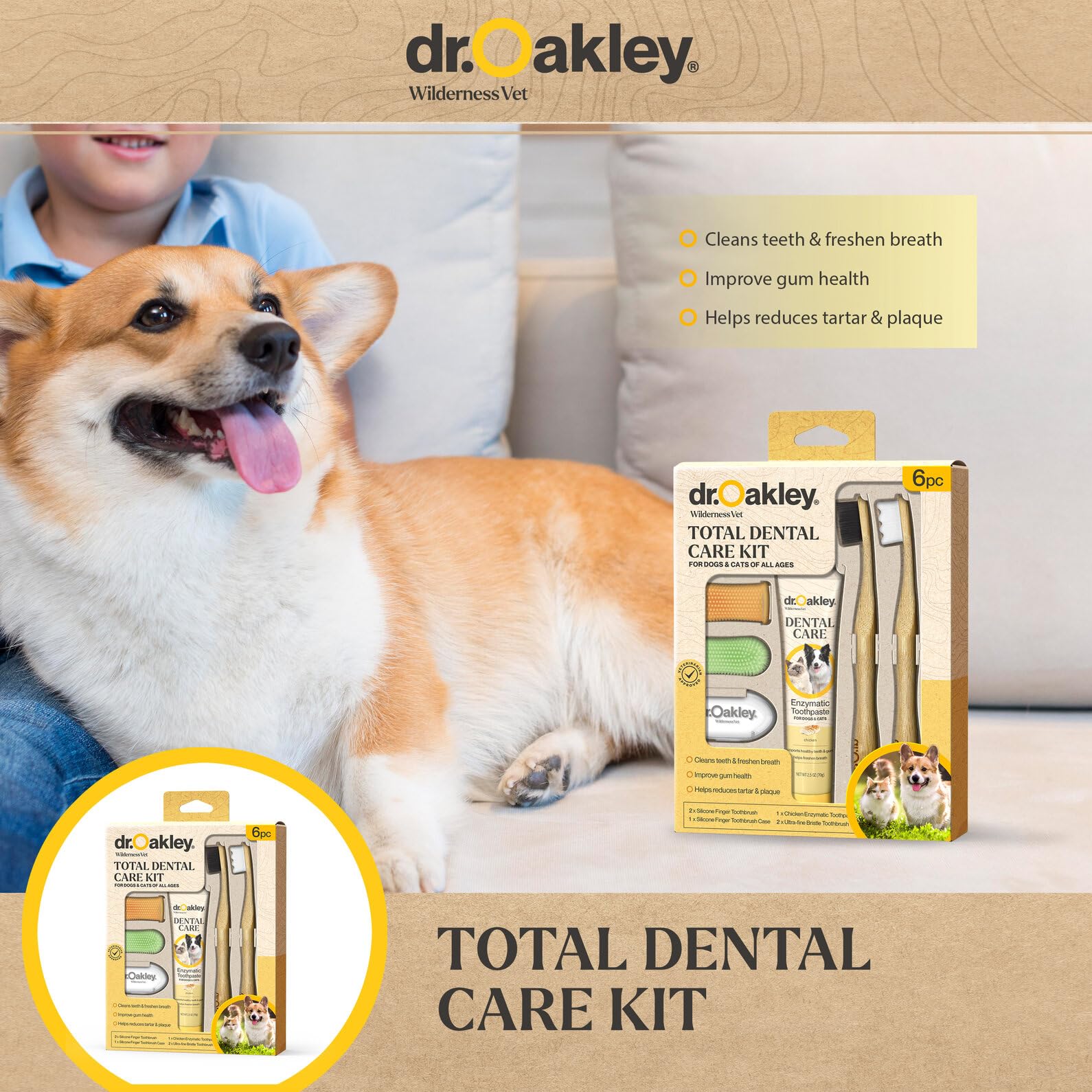 Estuche de almacenamiento Dr. Oakley para higiene dental en viaje.