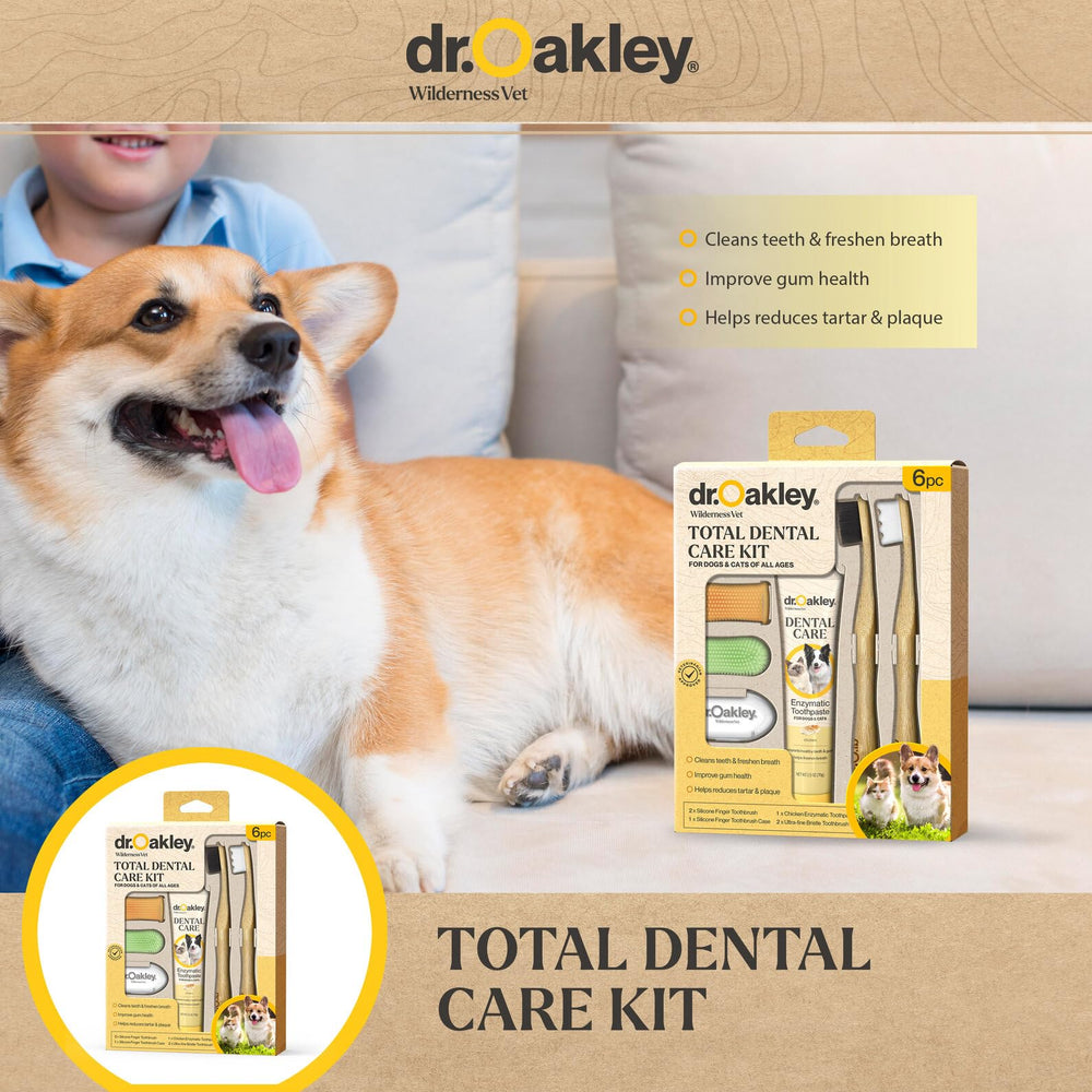 Estuche de almacenamiento Dr. Oakley para higiene dental en viaje.