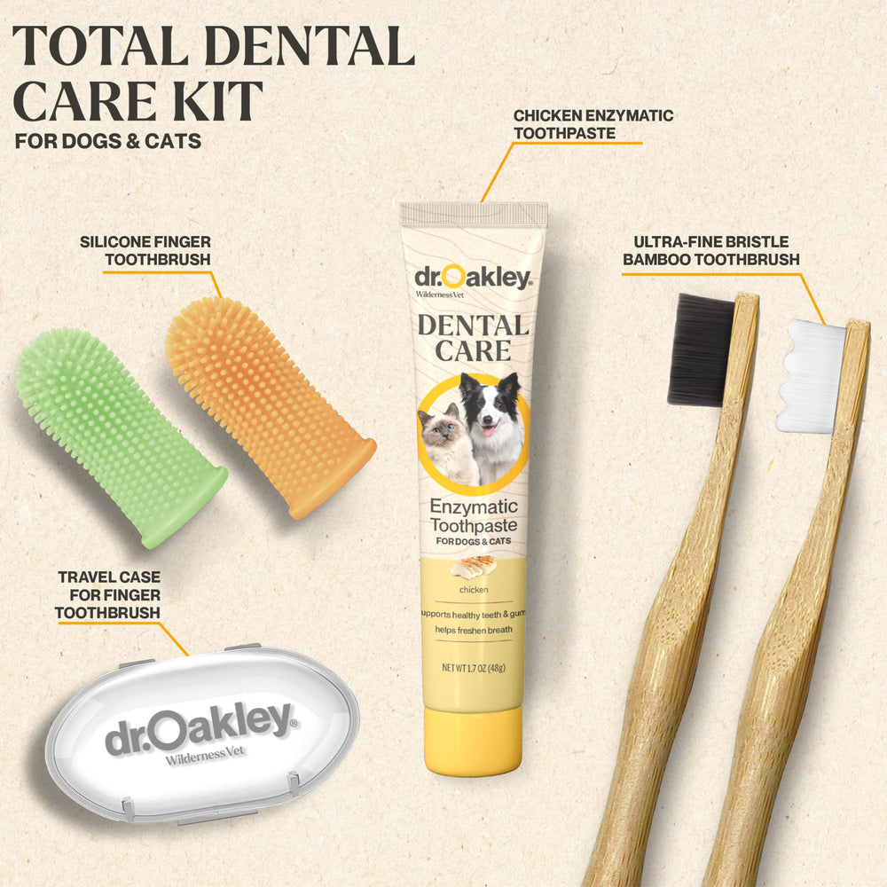 Pasta dental enzimática Dr. Oakley con sabor pollo para aliento fresco.