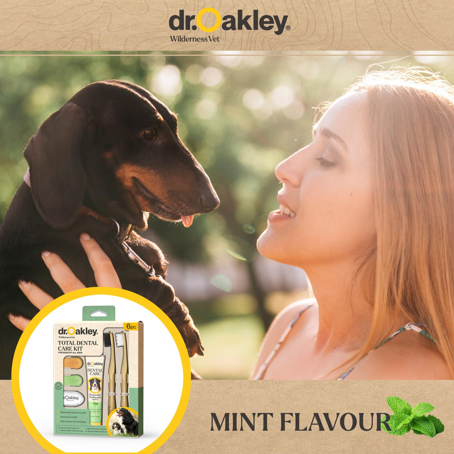 Higiene bucal diaria con Dr. Oakley para perros, una limpieza suave.