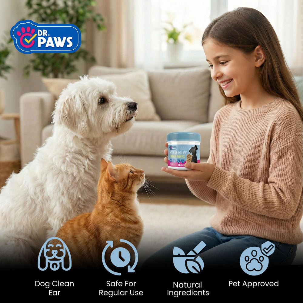 Dr. Paws Choice: aplicación fácil dedo orejas, limpieza sin molestias.
