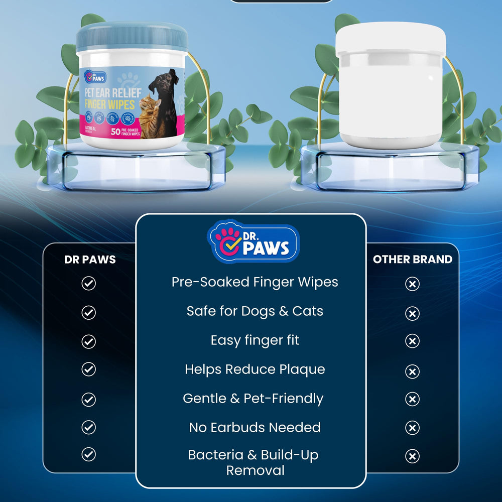 Dr. Paws Choice: tacto suave orejas, comodidad para mascotas durante la limpieza.