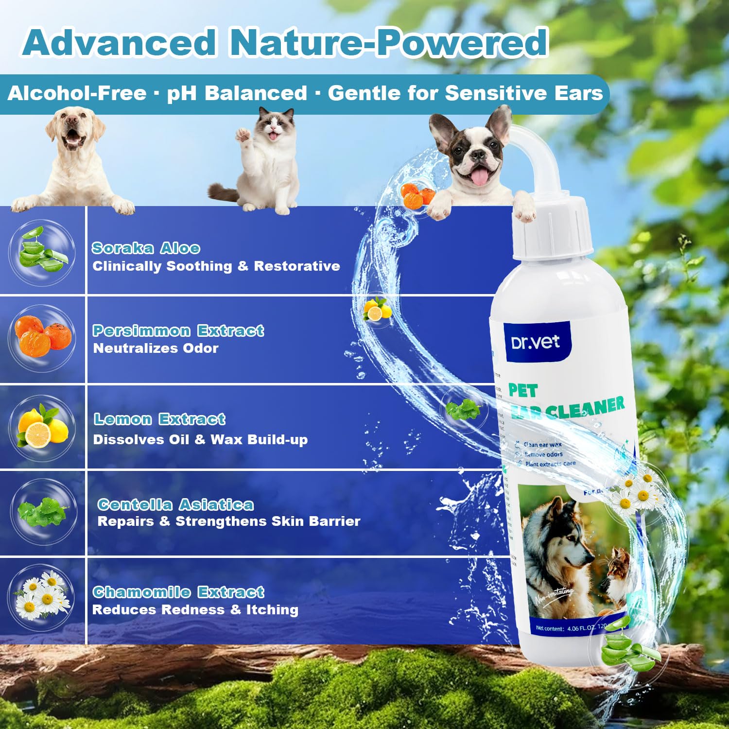 Dr Vet fórmula con aloe y camomila para calmar irritación leve en orejas