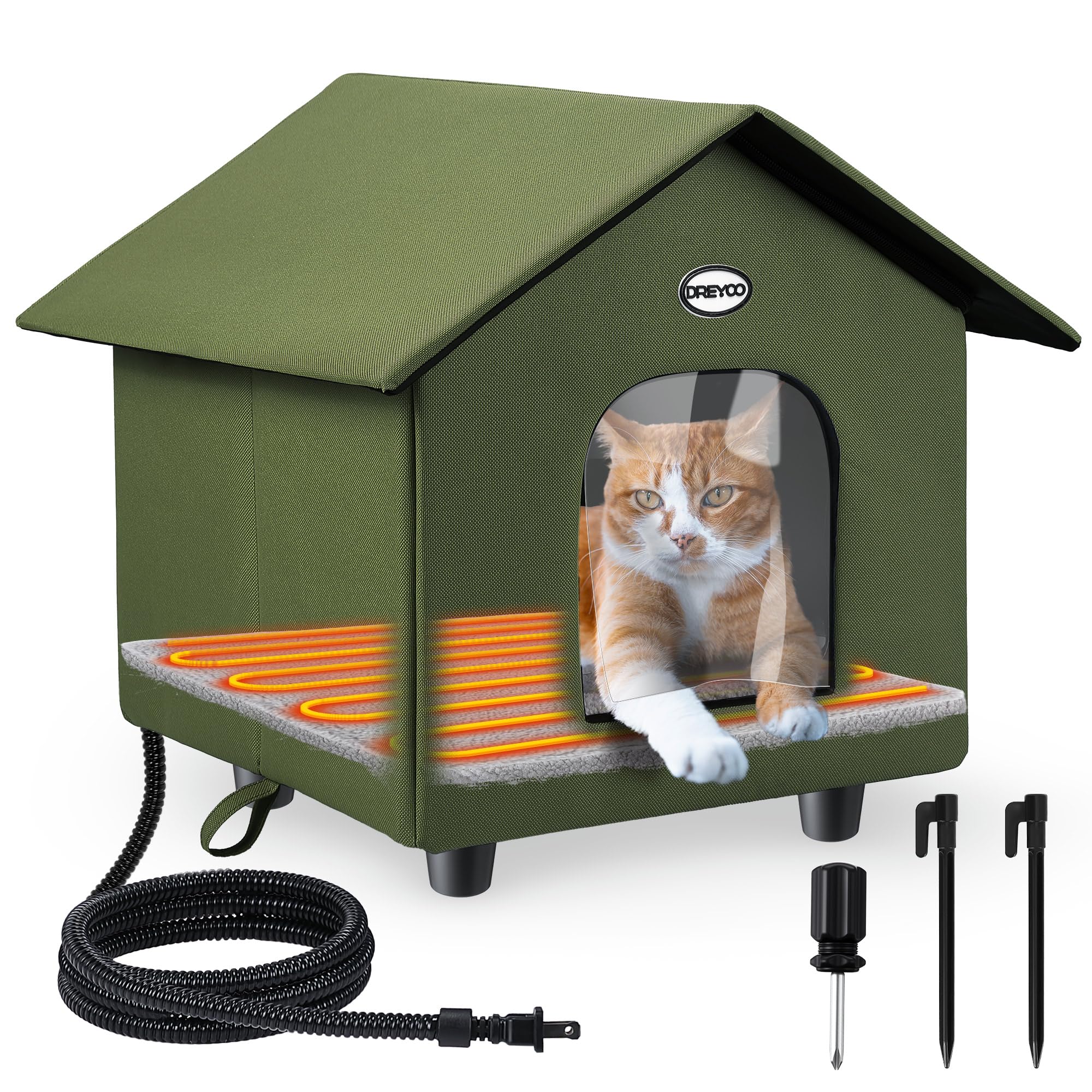 Dreyoo casa-gato-caliente exterior, refugio cálido para mascotas al aire libre.