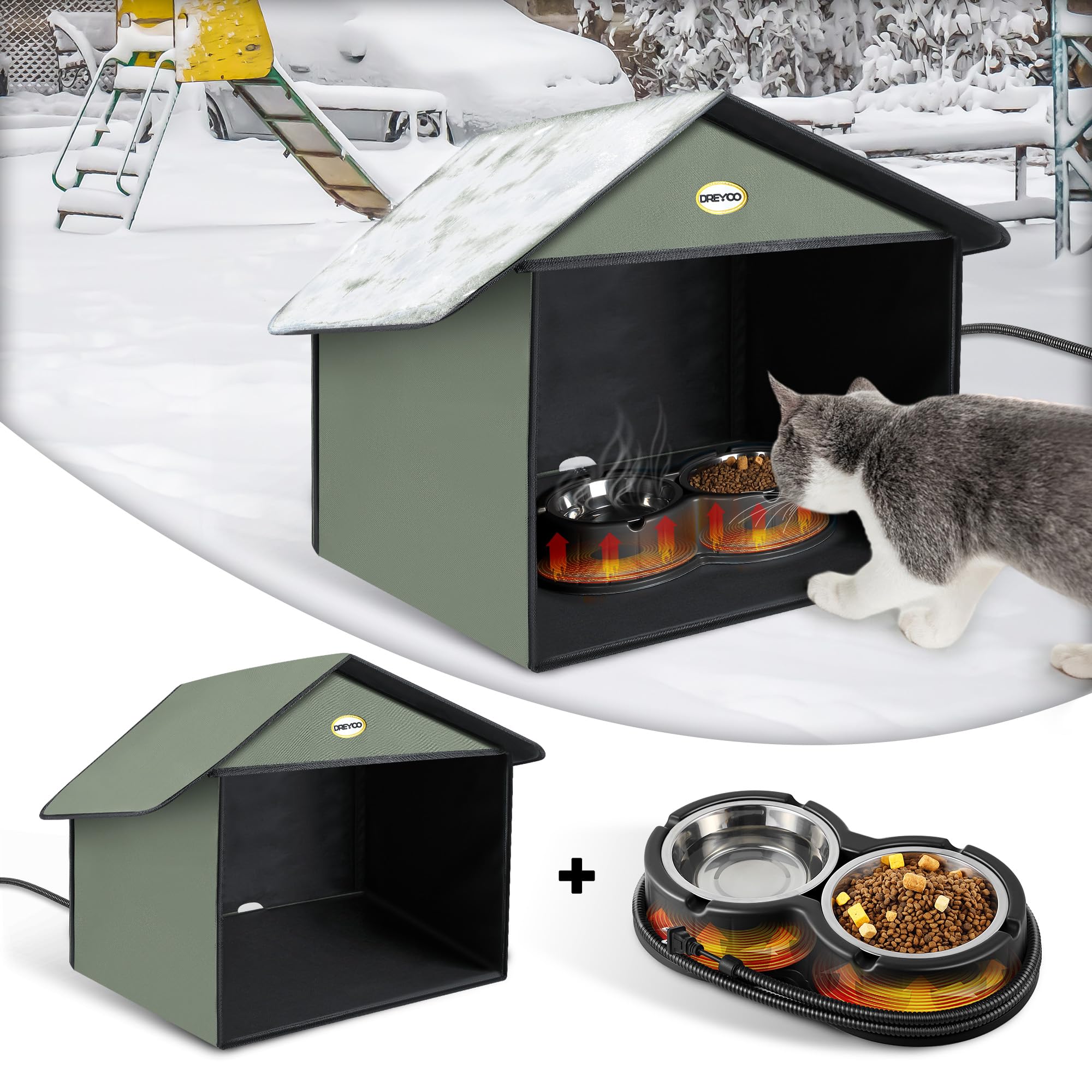 Refugio exterior Dreyoo para gatos, protección contra clima para uso al aire libre.