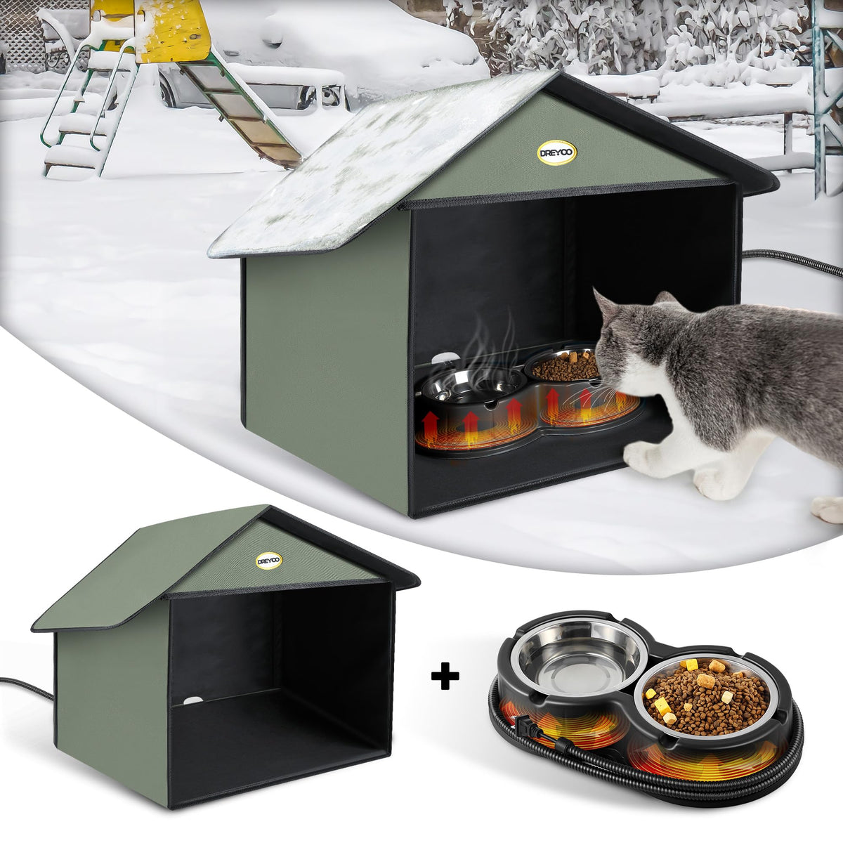 Refugio exterior Dreyoo para gatos, protección contra clima para uso al aire libre.