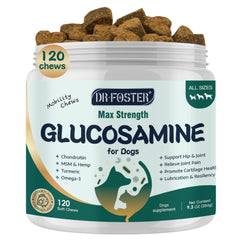 DRFOSTER glucosamina para perros en frasco facilita la movilidad diaria.