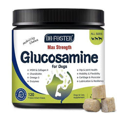 DRFOSTER glucosamina para perros, gomitas sabor pollo para articulaciones saludables.