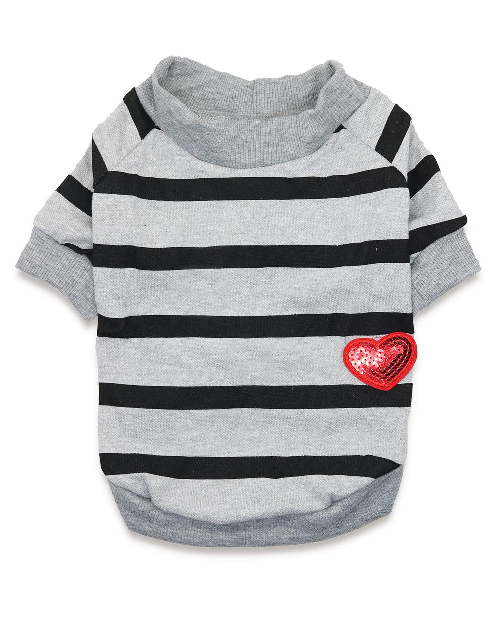 Detalle de lentejuelas en la camiseta DroolingDog, rayas grises, perfecto para paseos.