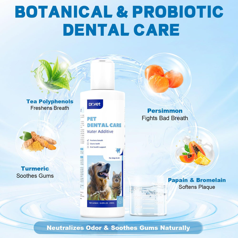 Dr Vet cap-dosificador indica 1 ml por cada 100 ml para uso diario.