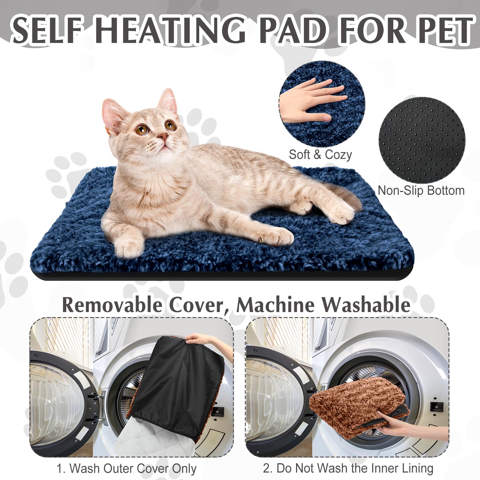 Drydiet almohadilla autocalentante en azul marino; calor reconfortante para gatos.