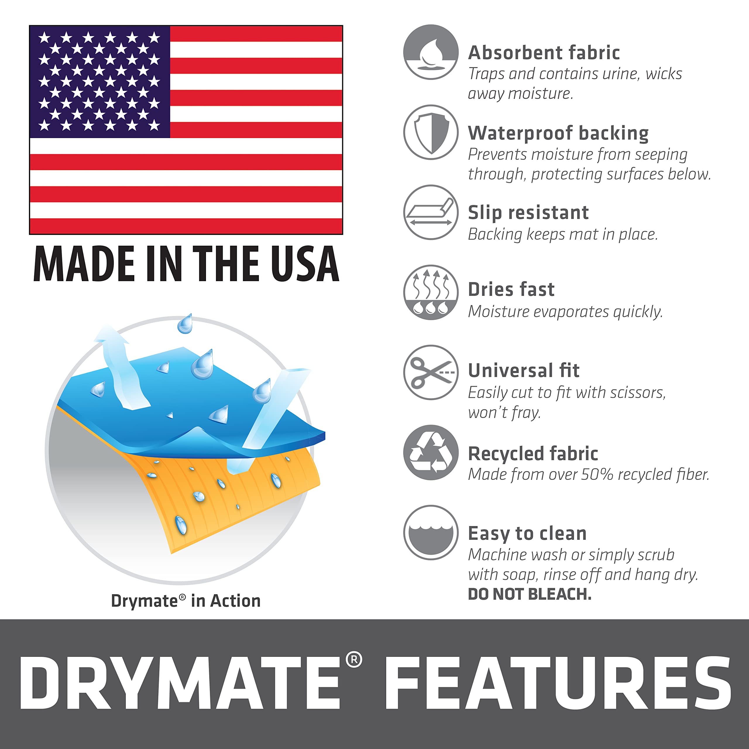 Drymate: producto fabricado en Estados Unidos, seguro para mascotas.