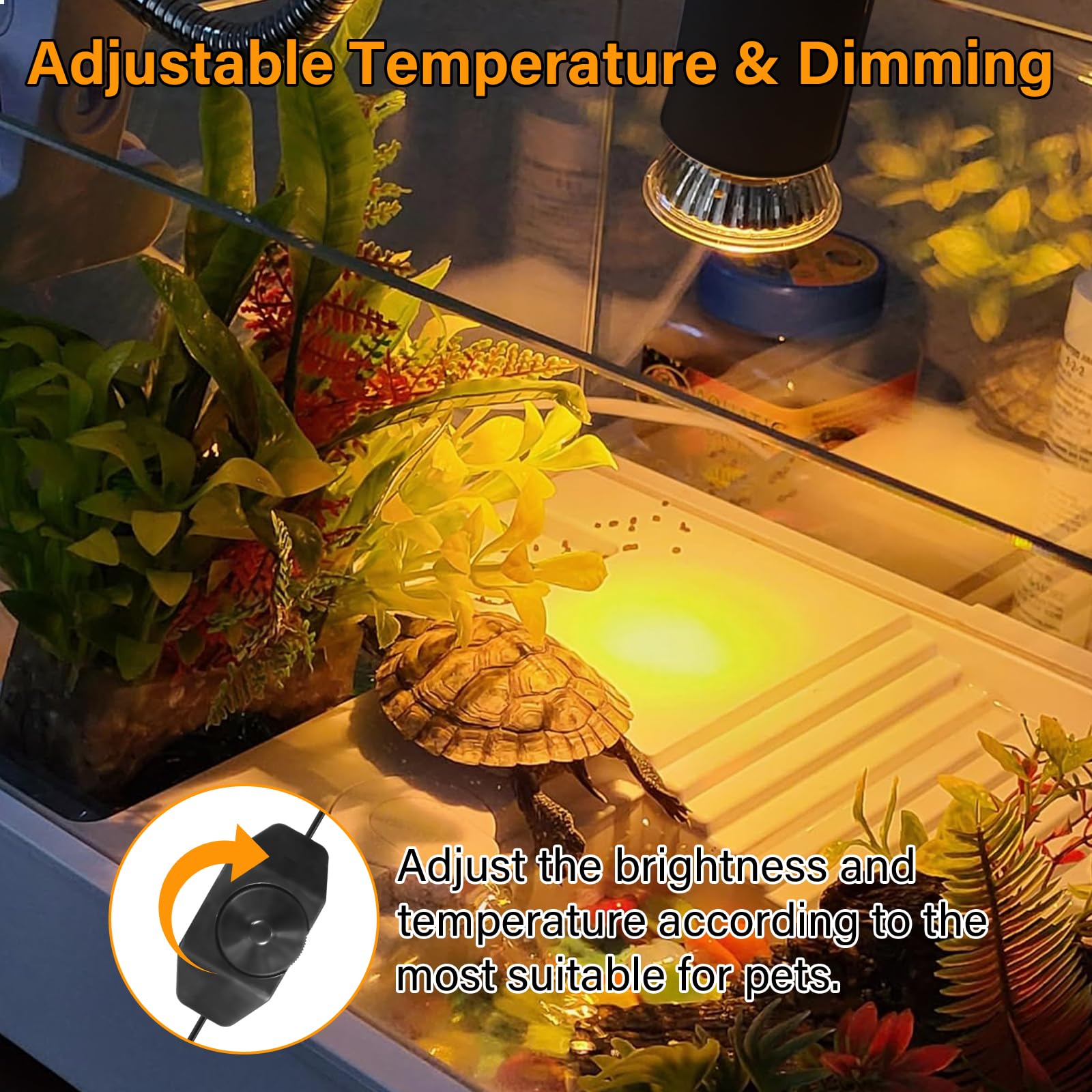 Control de temperatura con dimmer para ajustar el calor según la especie.